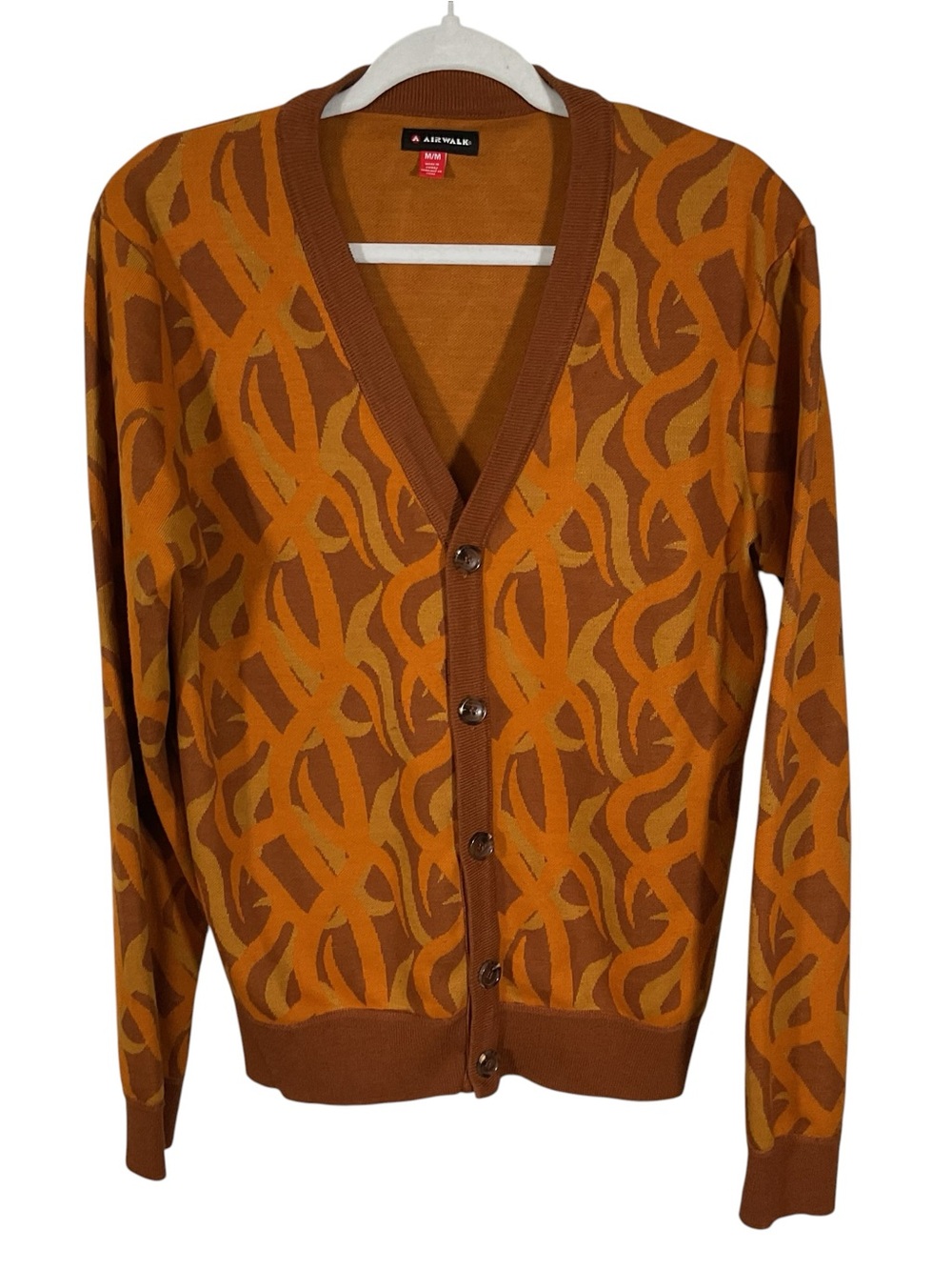 Airwalk Men’s Orange Brown Retro Button Up Cardigan. Size M